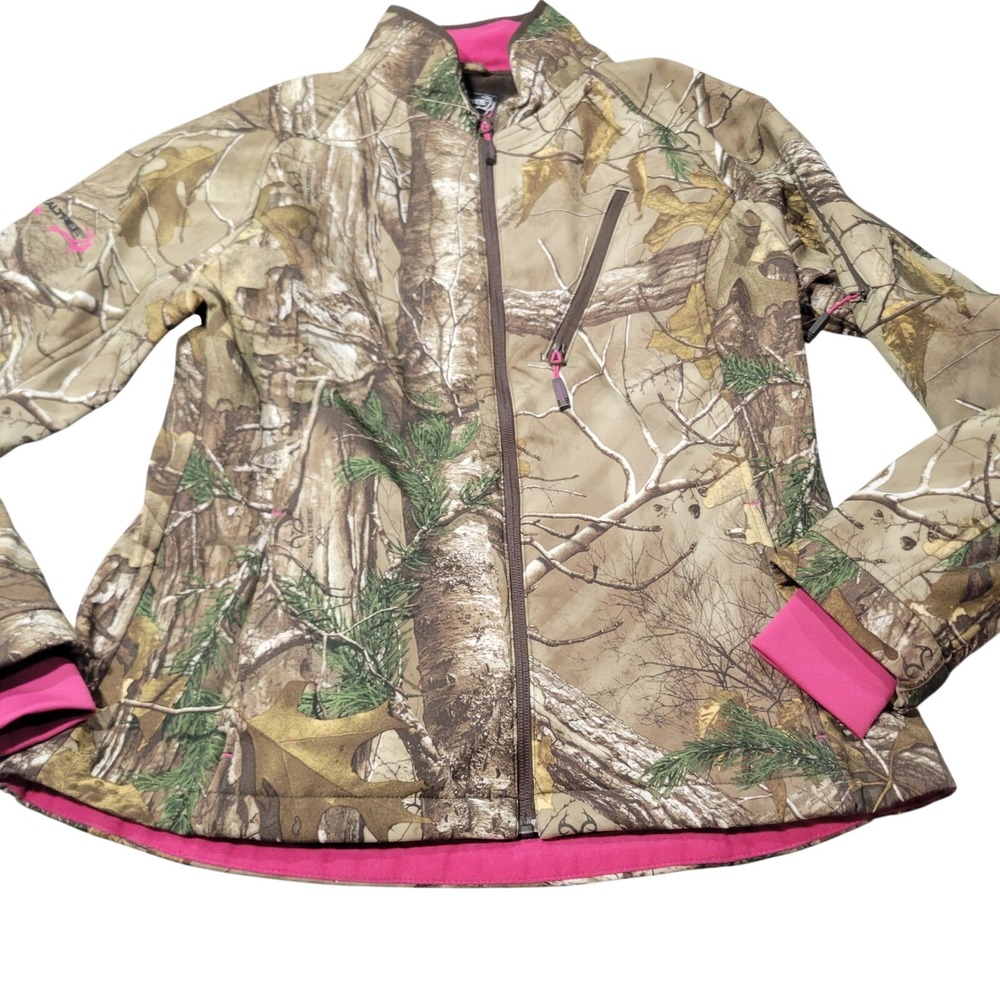 Realtree Softshell Jacket Womens Large Camo Pink Xtra Fleece Lined Hunting Coat